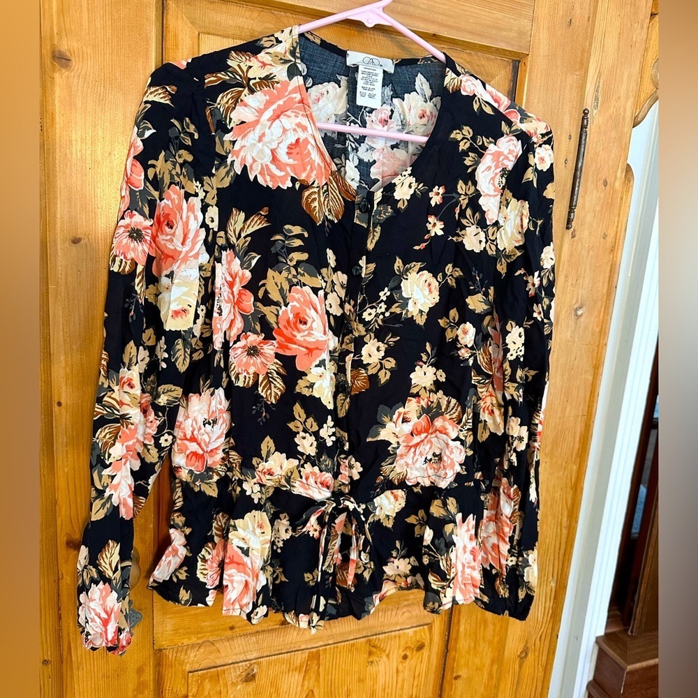 CAD Floral Button Down Top w/Waist Tie Sz Small Cottagecore Romantic